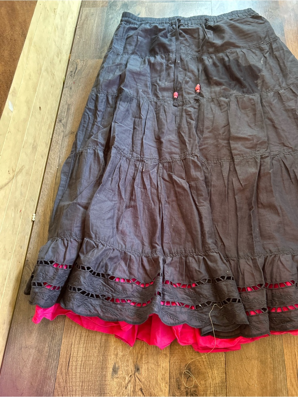 Old Navy Black Tiered Maxi Skirt with Pink Underlayer